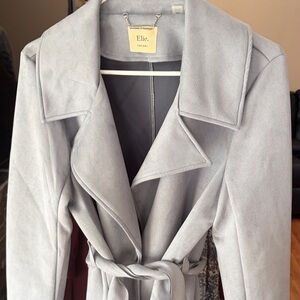 Elie Tahari Light Gray Suede-Look Belted Trench Coat